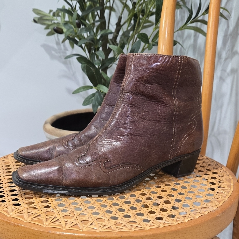 Vintage/Retro Y2K Rieker Brown Leather Cowboy/Western Ankle Boots - Picture 1 of 11